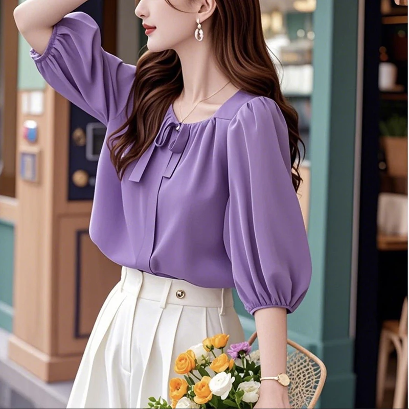 Fashion Square Collar Spliced Bow Chiffon Blouses Female Clothing Summer New Loose Solid Color All-match Tops Casual Shirts
Fashion Square Collar Spliced Bow Chiffon Blouses Female Clothing Summer New Loose Solid Color All-match Tops Casual Shirts