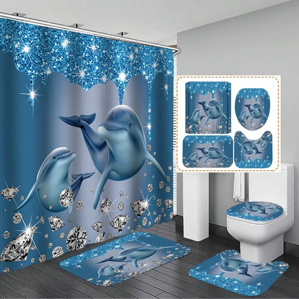 4pcs Blue Shiny Diamond Shower Curtains Set Ocean Dolphin 3D Printing Shower Curtain Bathroom Decoration Accessories
4pcs Blue Shiny Diamond Shower Curtains Set Ocean Dolphin 3D Printing Shower Curtain Bathroom Decoration Accessories