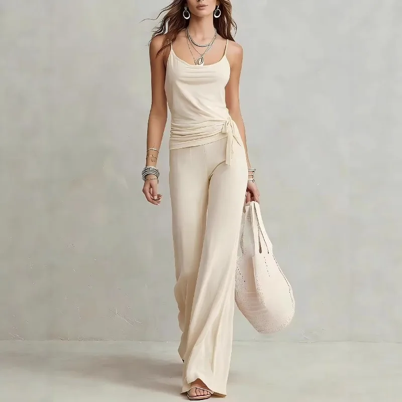 Two-Piece Set Womens Fashion 2026 Summer New Arrival Sleeveless Tank Top and Solid Color Tie High Waist Wide Leg Pants Suit
Two-Piece Set Womens Fashion 2026 Summer New Arrival Sleeveless Tank Top and Solid Color Tie High Waist Wide Leg Pants Suit