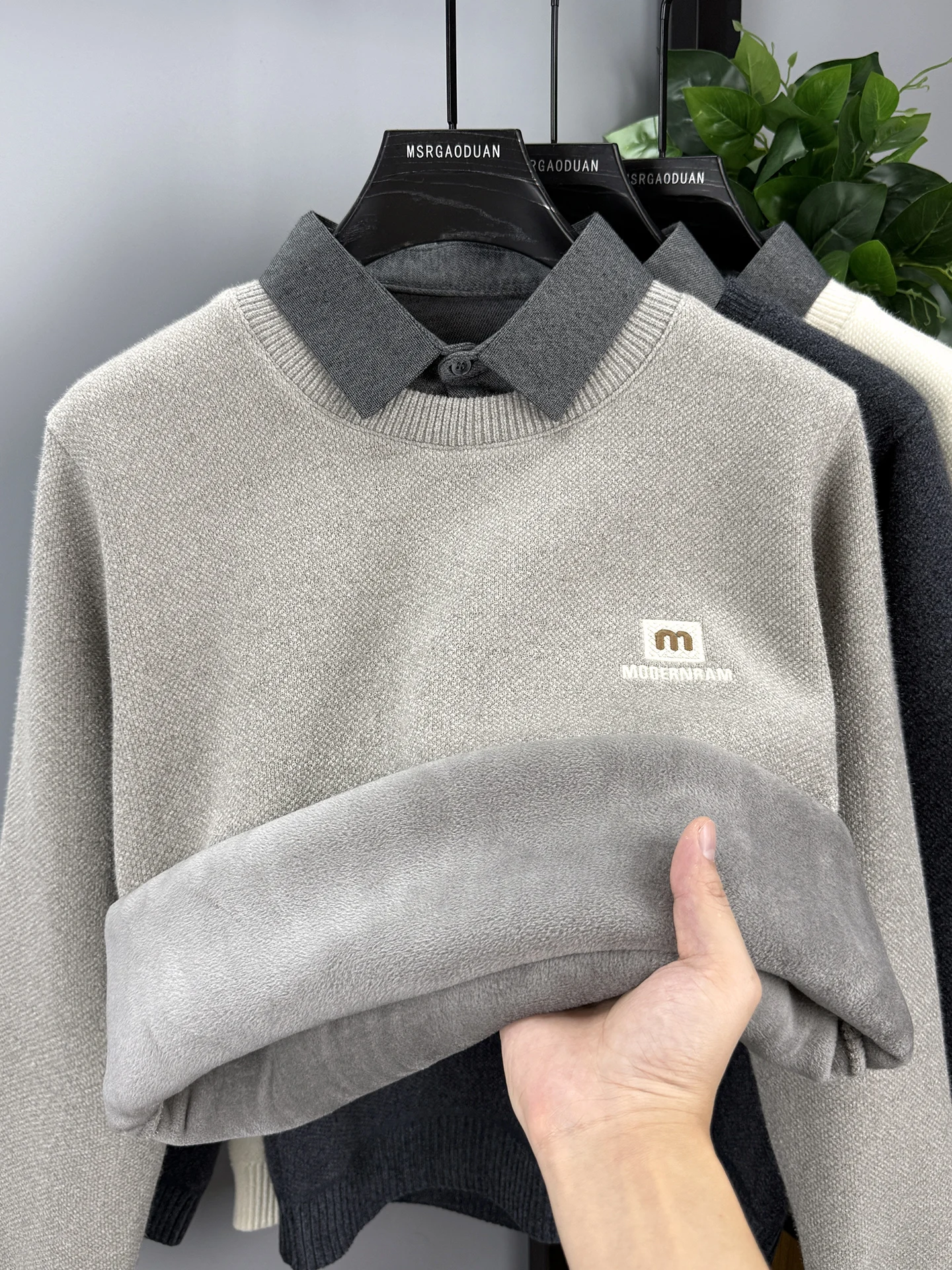 Мужской вязаный свитер с эффектом двухслойности и воротником из флиса, теплый базовый слой для зимы
Мужской вязаный свитер с эффектом двухслойности и воротником из флиса, теплый базовый слой для зимы