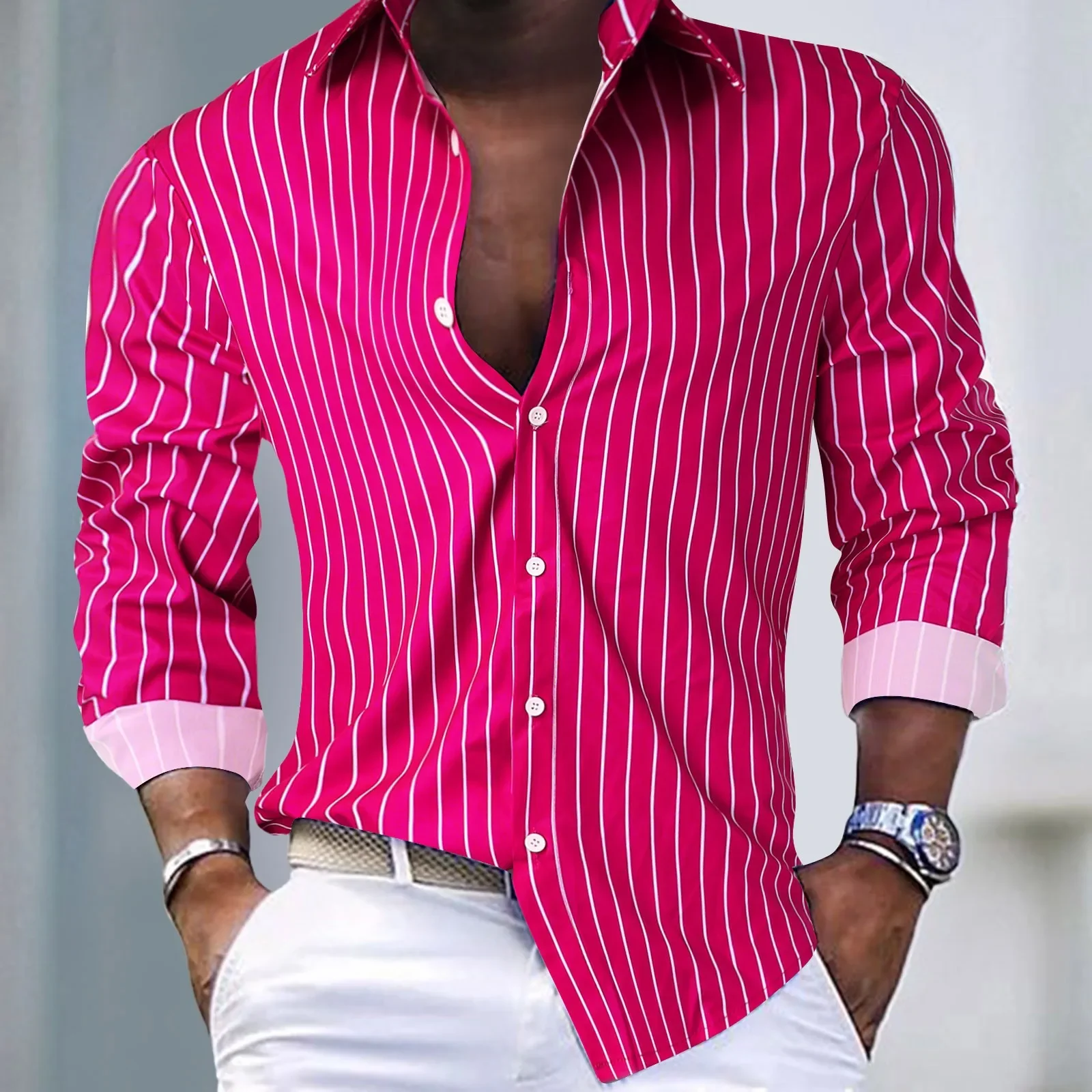 Men'S Striped Shirts Long Sleeve Shirt For Man Streetwear Style Pink Shirt Social Dress Male Outfits Club Party Button Shirt Top
Men'S Striped Shirts Long Sleeve Shirt For Man Streetwear Style Pink Shirt Social Dress Male Outfits Club Party Button Shirt Top