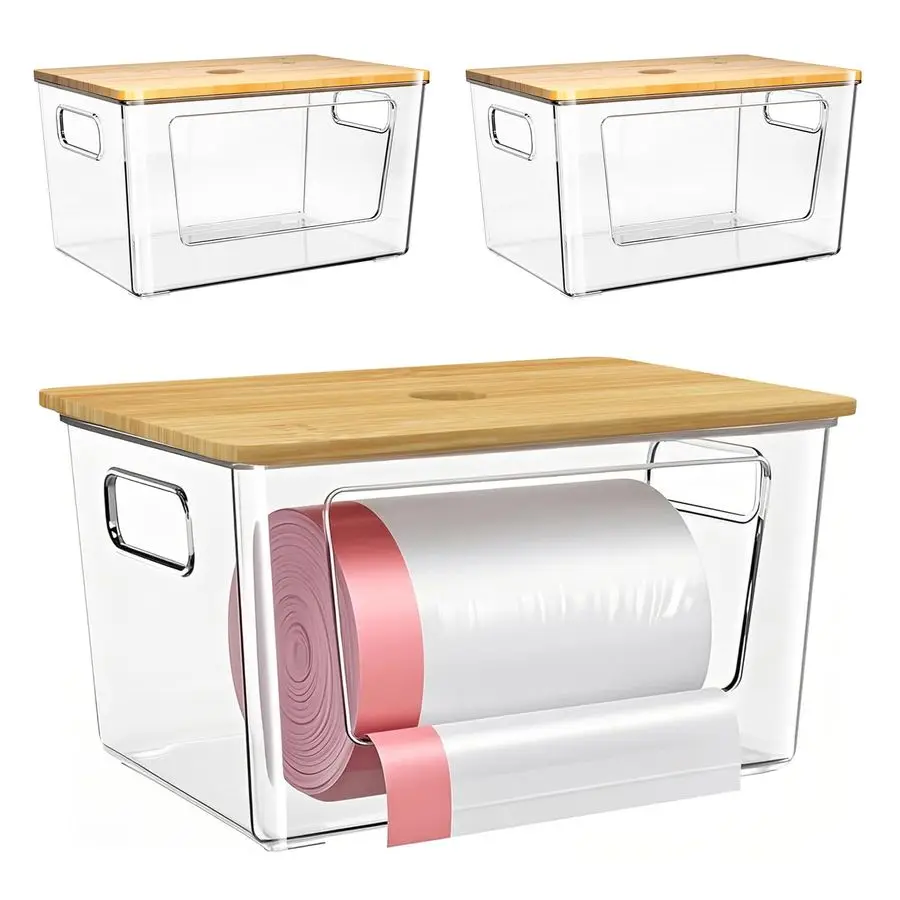 Держатель для мешков для мусора, штабелируемый диспенсер для мешков для мусора с бамбуковой крышкой, держатель для больших мешков для мусора для кухни, прачечной, уборки
Держатель для мешков для мусора, штабелируемый диспенсер для мешков для мусора с бамбуковой крышкой, держатель для больших мешков для мусора для кухни, прачечной, уборки