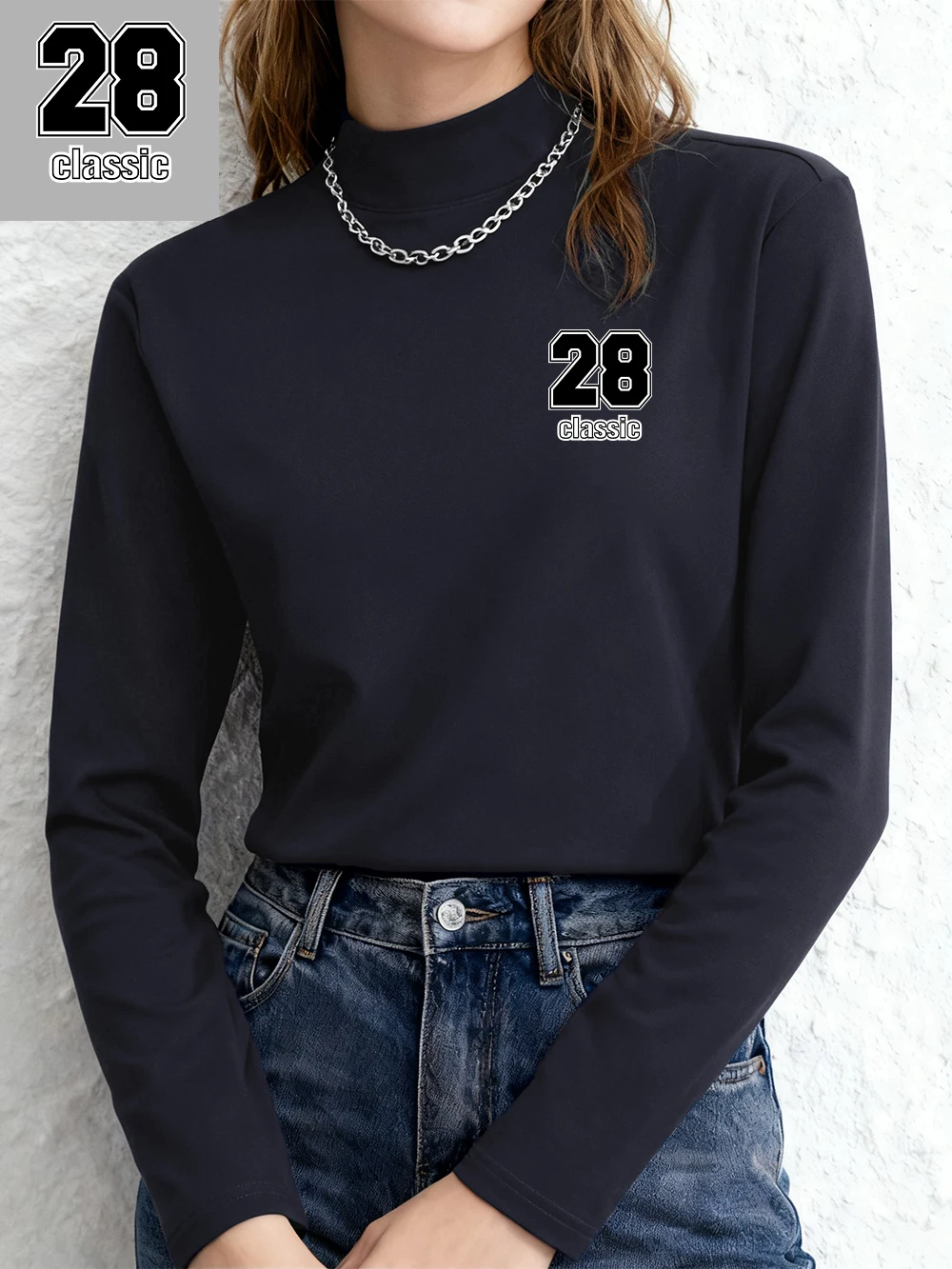 Классическая футболка с принтом номер 28, женская осенняя рубашка с длинными рукавами, полуводолазка, тонкие теплые топы, базовая женская одежда
Классическая футболка с принтом номер 28, женская осенняя рубашка с длинными рукавами, полуводолазка, тонкие теплые топы, базовая женская одежда