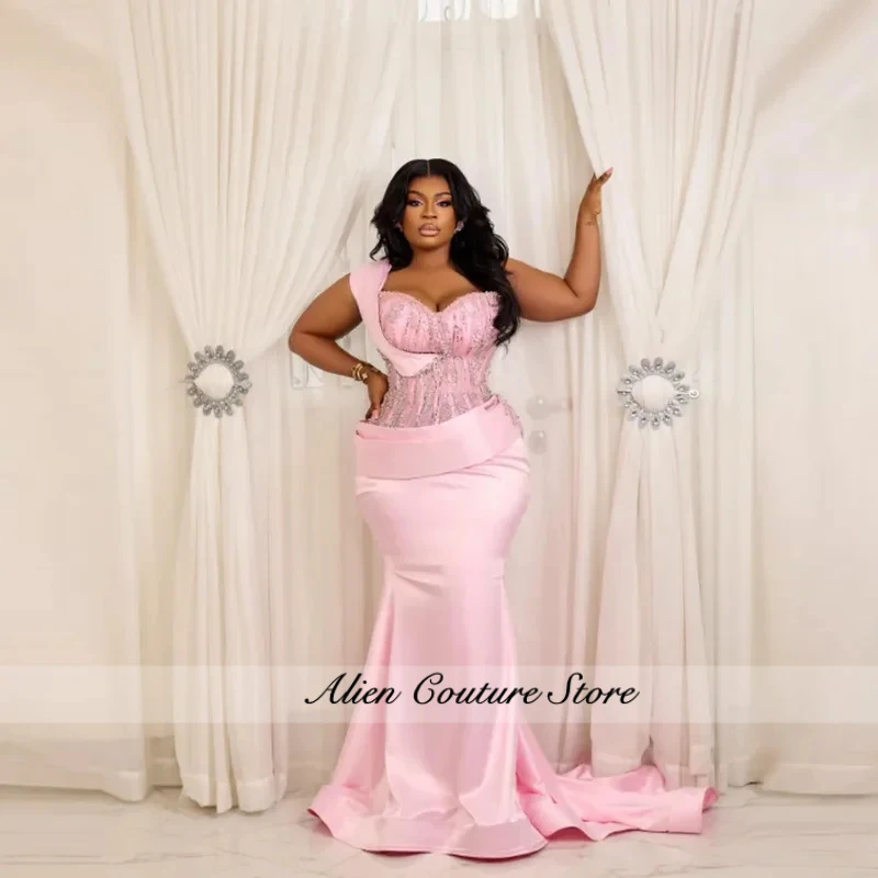 Customize Aso Ebi Pink Mermaid Prom Dresses One Shoulder Beaded Satin Evening Formal Dress Elegant Custom Trumpet Party Gowns
Customize Aso Ebi Pink Mermaid Prom Dresses One Shoulder Beaded Satin Evening Formal Dress Elegant Custom Trumpet Party Gowns