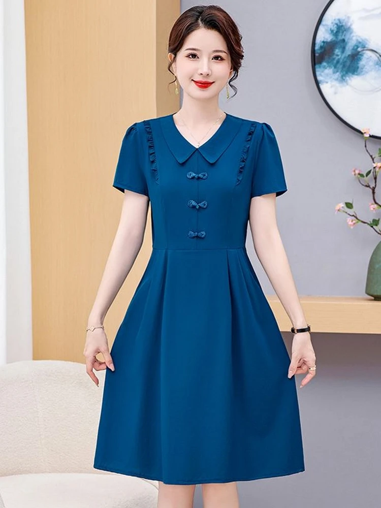 Summer New Fashionable Pure Color Midi Dress Short Sleeve Casual Style for Mom Middle-Aged Women Stylish Temperament Dress
Summer New Fashionable Pure Color Midi Dress Short Sleeve Casual Style for Mom Middle-Aged Women Stylish Temperament Dress