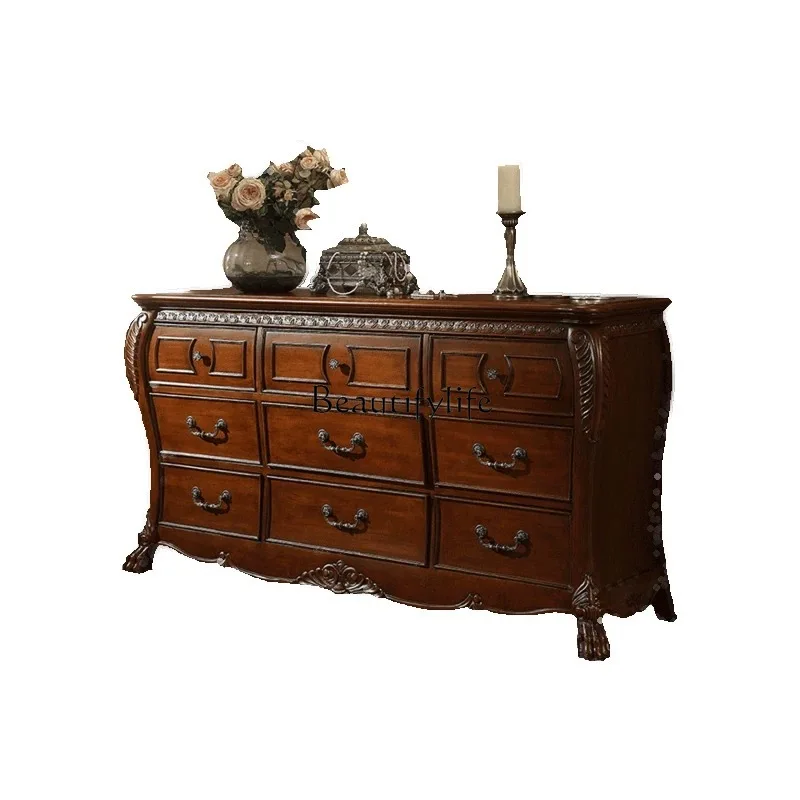 American solid wood luxury chest retro bedroom storage TV side cabinet European style
American solid wood luxury chest retro bedroom storage TV side cabinet European style