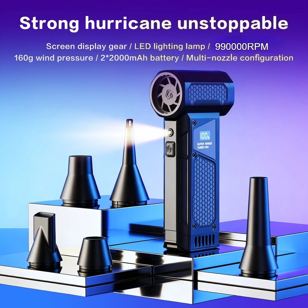 New M5 990000RPM Air Blower 4 Gear Adjustable Turbo Blower With Led Light&Display Cordless Compressed Air Duster with Vacuum kit
New M5 990000RPM Air Blower 4 Gear Adjustable Turbo Blower With Led Light&Display Cordless Compressed Air Duster with Vacuum kit