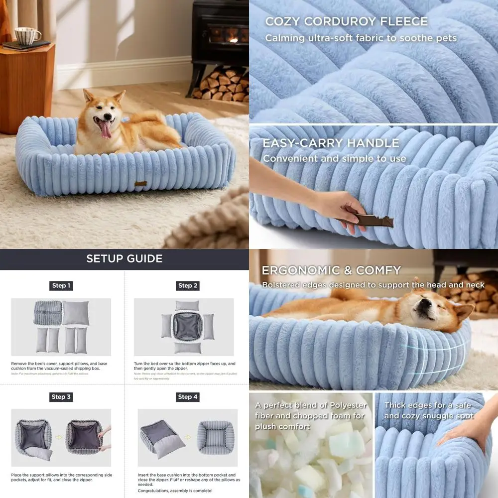 Orthopedic Corduroy Dog Bed with Removable Cover for Large Dogs, 36x27x8in, Blue
Orthopedic Corduroy Dog Bed with Removable Cover for Large Dogs, 36x27x8in, Blue