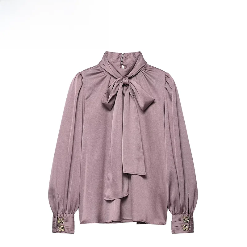 Faionable Silk Satin irt with Knot Detail ZR Spring New Women's Slim Fit Long Sve Polyester irt
Faionable Silk Satin irt with Knot Detail ZR Spring New Women's Slim Fit Long Sve Polyester irt