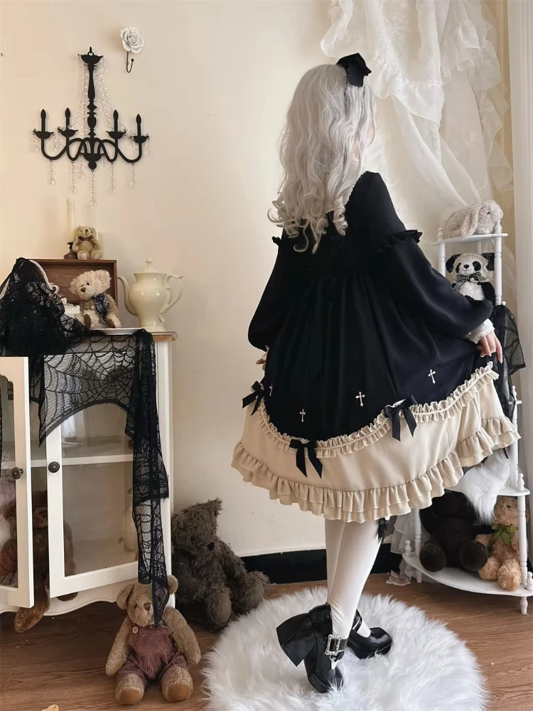 2025 Spring Large Size Retro Lolita Black Dress Autumn Winter Women's Daily Lolita Long Sleeve Bow Op Plus Dress Stand Up Collar
2025 Spring Large Size Retro Lolita Black Dress Autumn Winter Women's Daily Lolita Long Sleeve Bow Op Plus Dress Stand Up Collar