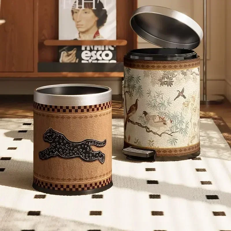Home living room large capacity leather antique style high aesthetic creative new trash can
Home living room large capacity leather antique style high aesthetic creative new trash can