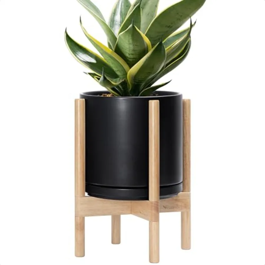 Ceramic Planter with Natural Stand - 10 Inch Modern Round Flower Pot with Wood Planter Holder Black 55-B-K-2
Ceramic Planter with Natural Stand - 10 Inch Modern Round Flower Pot with Wood Planter Holder Black 55-B-K-2
