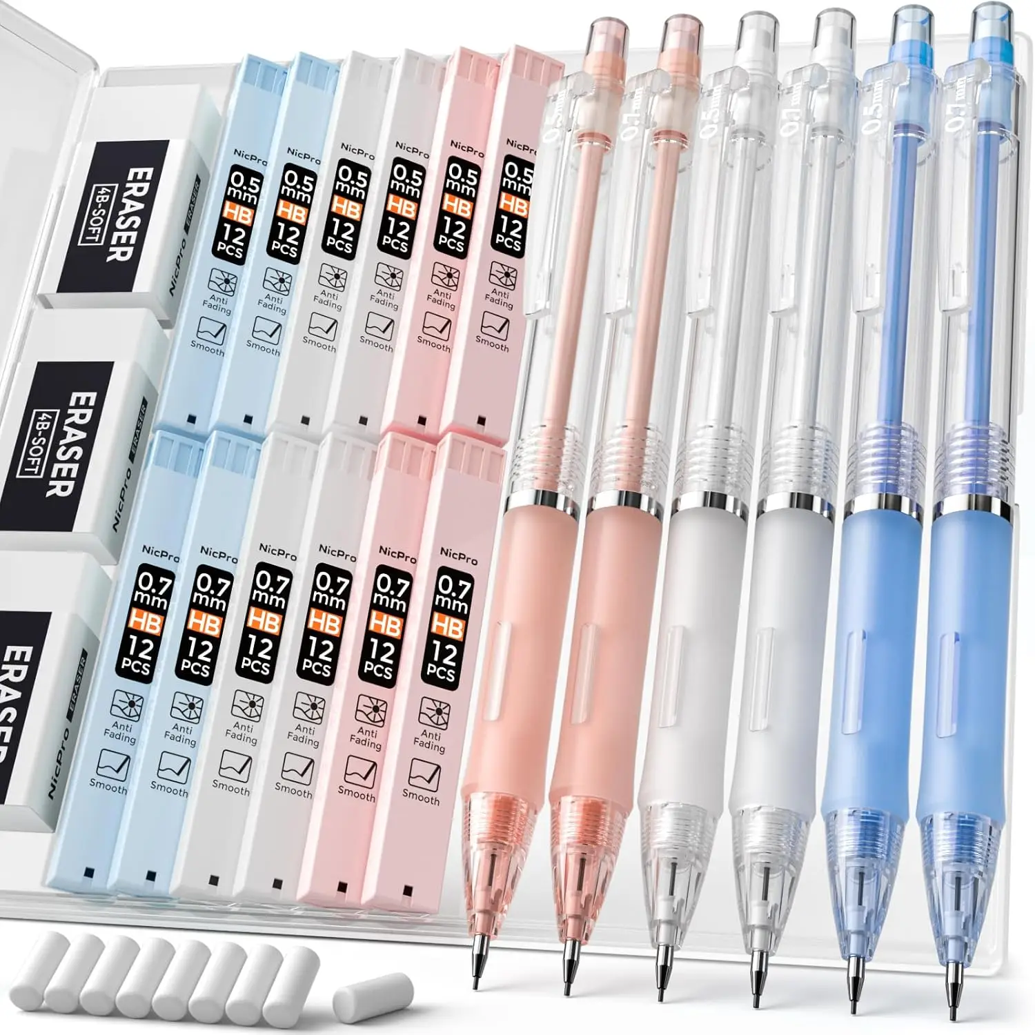 23PCS Pastel Mechanical Pencil Set 0.5 & 0.7 mm with Case, Lead Refills, Erasers for School Writing Drawing Sketching
23PCS Pastel Mechanical Pencil Set 0.5 & 0.7 mm with Case, Lead Refills, Erasers for School Writing Drawing Sketching