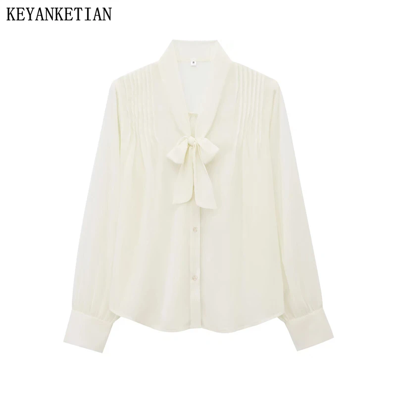 KEYANKETIAN 2025 Spring New Women's Bow Decoration See-through Shirt Single Breasted Long Sleeve Elegant Fashion Chiffon Blouse
KEYANKETIAN 2025 Spring New Women's Bow Decoration See-through Shirt Single Breasted Long Sleeve Elegant Fashion Chiffon Blouse