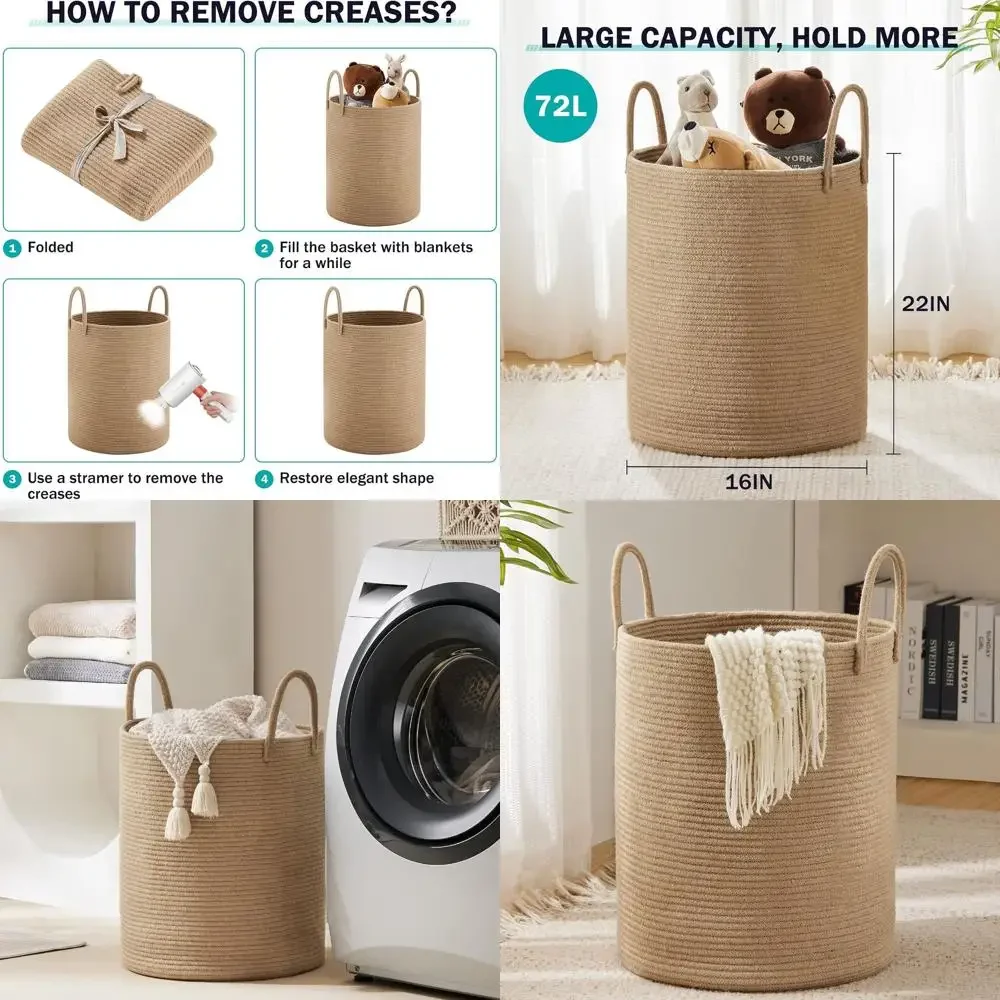 Тканая корзина для белья из джутовой веревки, корзина Луandry высотой 72 л, корзина для детской комнаты для хранения одеял в спальне — большой ящик
Тканая корзина для белья из джутовой веревки, корзина Луandry высотой 72 л, корзина для детской комнаты для хранения одеял в спальне — большой ящик