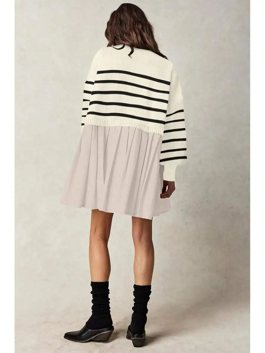 Women Oversized Striped Sweater Dress Long Sleeve Crew Neck Pleated Hem Relaxed Fit
Women Oversized Striped Sweater Dress Long Sleeve Crew Neck Pleated Hem Relaxed Fit