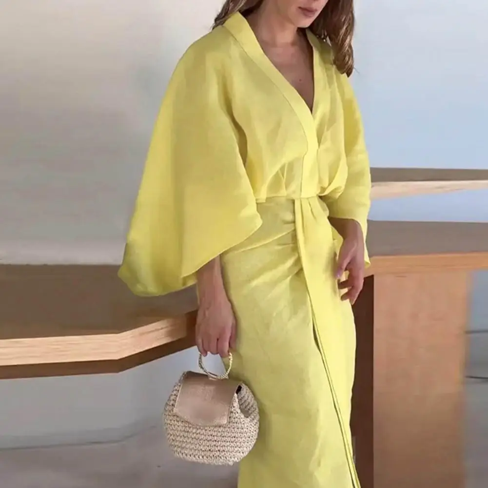 Women Spring Summer Dress Horn Sleeves V Neck Irregular Hem High Waist Dress Ankle Length Cocktail Party Commute Maxi Dress
Women Spring Summer Dress Horn Sleeves V Neck Irregular Hem High Waist Dress Ankle Length Cocktail Party Commute Maxi Dress