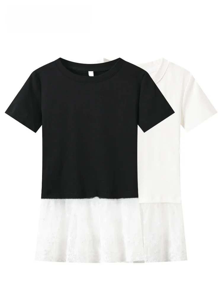 Summer New Style Lace Splicing Short Sleeve T-Shirt Women's plus Size Base Layer Top Casual Loose Fit Cotton round Neck
Summer New Style Lace Splicing Short Sleeve T-Shirt Women's plus Size Base Layer Top Casual Loose Fit Cotton round Neck