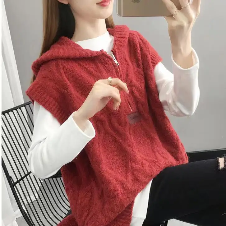 Autumn New Sle Women's Hooded Knitted Sweater Red Vest Spring Outerwear Faionable Jaet Zipper Closure Color
Autumn New Sle Women's Hooded Knitted Sweater Red Vest Spring Outerwear Faionable Jaet Zipper Closure Color