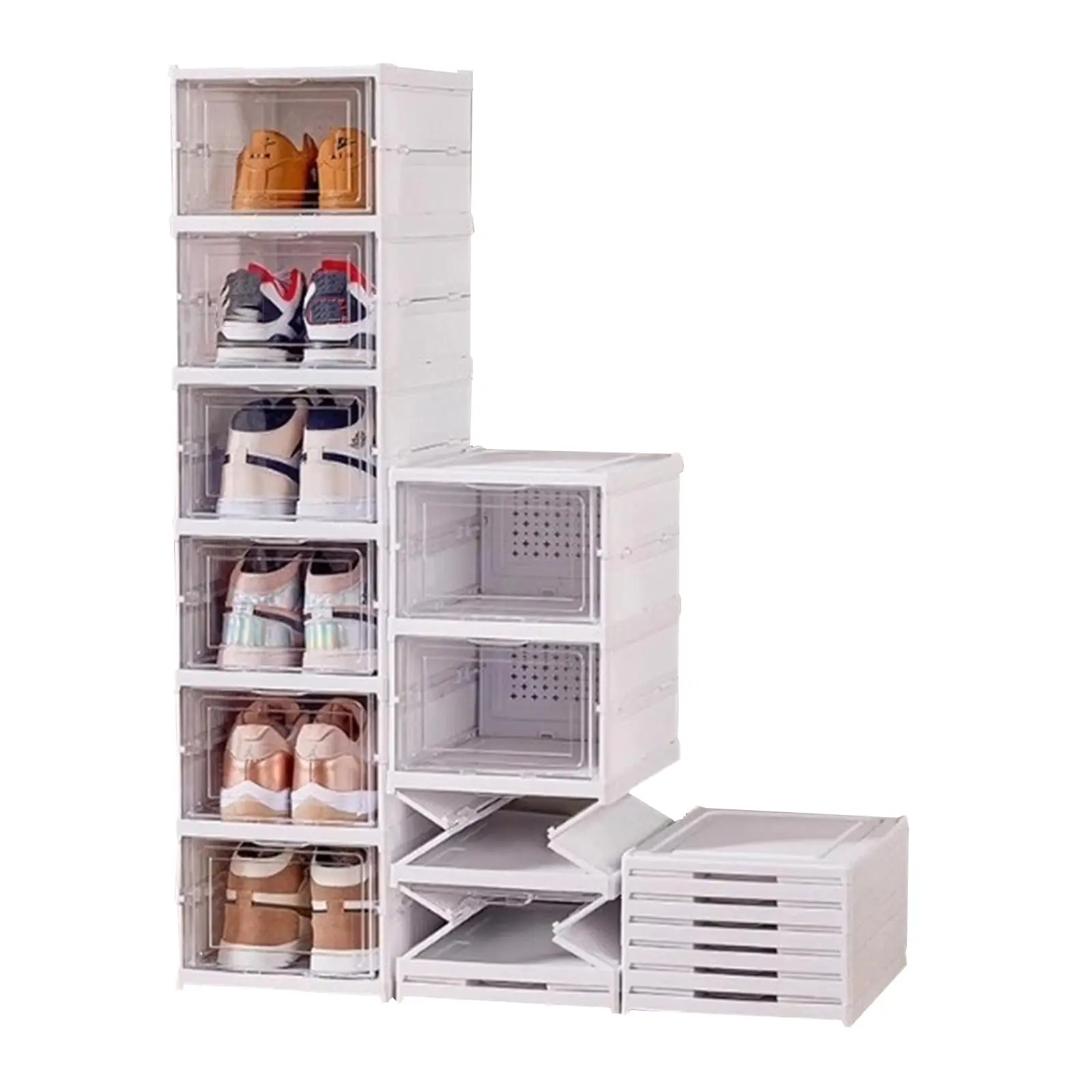 Stackable Foldable Shoe Organizer With Transparent Doors, Space Saving Plastic Storage Cabinet, 6-Tier Dustproof Design, White
Stackable Foldable Shoe Organizer With Transparent Doors, Space Saving Plastic Storage Cabinet, 6-Tier Dustproof Design, White