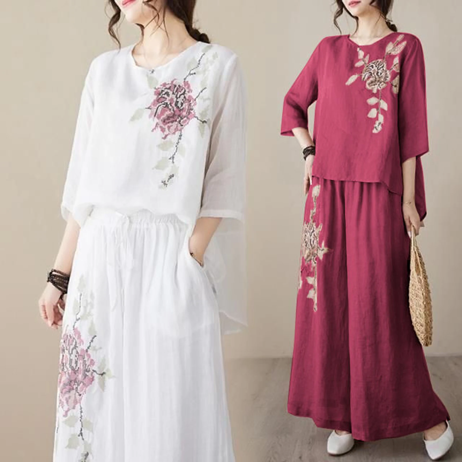 Summer Women Elegant Solid Embroidered Pants Set 2025 Crop Top+High Waist Loose Trousers Lady Office Casual 2 Pieces Set Clothes
Summer Women Elegant Solid Embroidered Pants Set 2025 Crop Top+High Waist Loose Trousers Lady Office Casual 2 Pieces Set Clothes