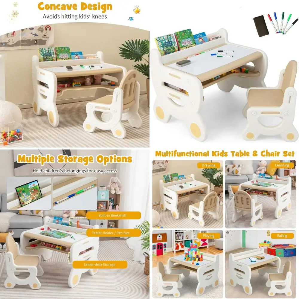 Children's Plastic Activity Table & Chair Set with Whiteboard, Watercolor Pens, and Storage for Play and Dining
Children's Plastic Activity Table & Chair Set with Whiteboard, Watercolor Pens, and Storage for Play and Dining