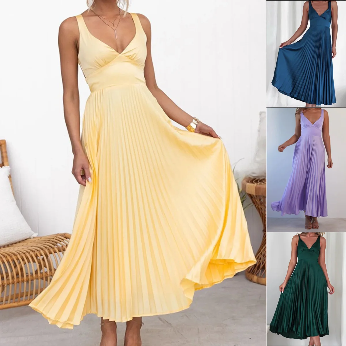Длинное платье без рукавов с v-образным вырезом, элегантное женское свободное платье с открытой спиной, однотонная юбка большого размера с подолом, модные вечерние плиссированные платья с высокой талией
Длинное платье без рукавов с v-образным вырезом, элегантное женское свободное платье с открытой спиной, однотонная юбка большого размера с подолом, модные вечерние плиссированные платья с высокой талией