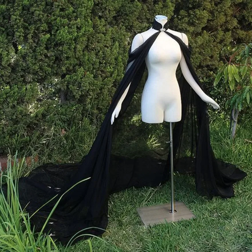 Black chiffon Cape Elegant Bride Warps Evening Dress Coat Women Bolero Wedding accessories Bride cloak Long Cape Elf dress up
Black chiffon Cape Elegant Bride Warps Evening Dress Coat Women Bolero Wedding accessories Bride cloak Long Cape Elf dress up