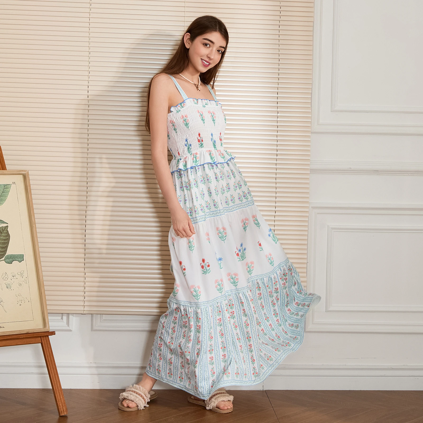 Women Sleeveless Pleated Flower Print Long Swing Dresses Summer Bohemian Holiday Cocktail Party Slip Dress
Women Sleeveless Pleated Flower Print Long Swing Dresses Summer Bohemian Holiday Cocktail Party Slip Dress