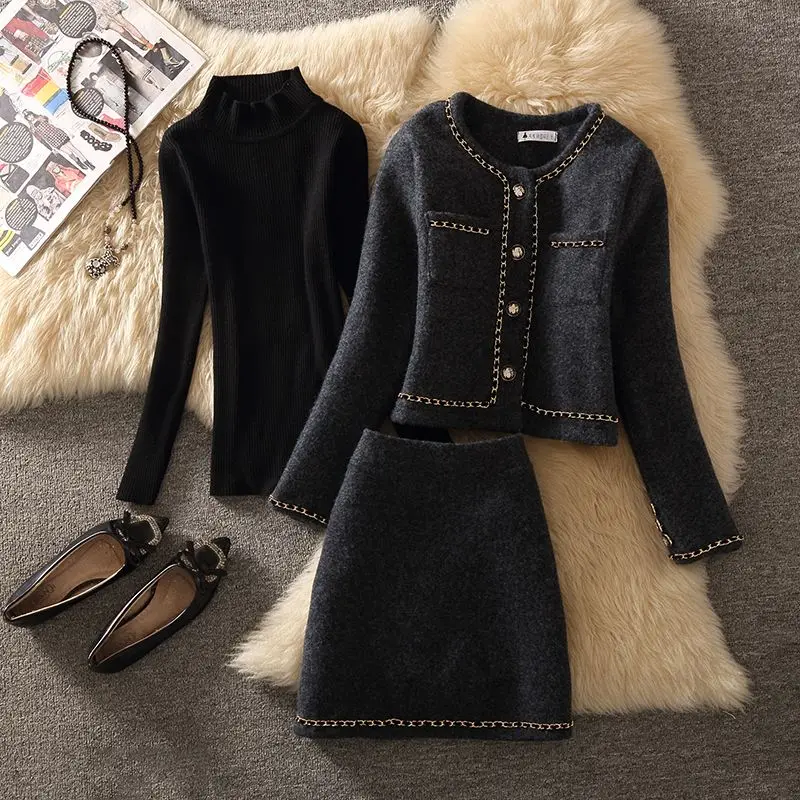 Women Winter Warm Suit Woolen Jacket Coat Jumpers Top And Skirt Three Piece Set Ladies Work Party Outfits Tweed Jacquard Clothes
Women Winter Warm Suit Woolen Jacket Coat Jumpers Top And Skirt Three Piece Set Ladies Work Party Outfits Tweed Jacquard Clothes