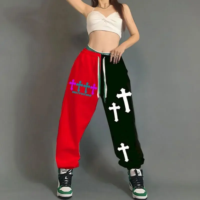 Womens Hip-hop Pants Casual Sports Color-blocking Trousers European American Street Sweatpants Cross Print Jazz Dance Leggings
Womens Hip-hop Pants Casual Sports Color-blocking Trousers European American Street Sweatpants Cross Print Jazz Dance Leggings
