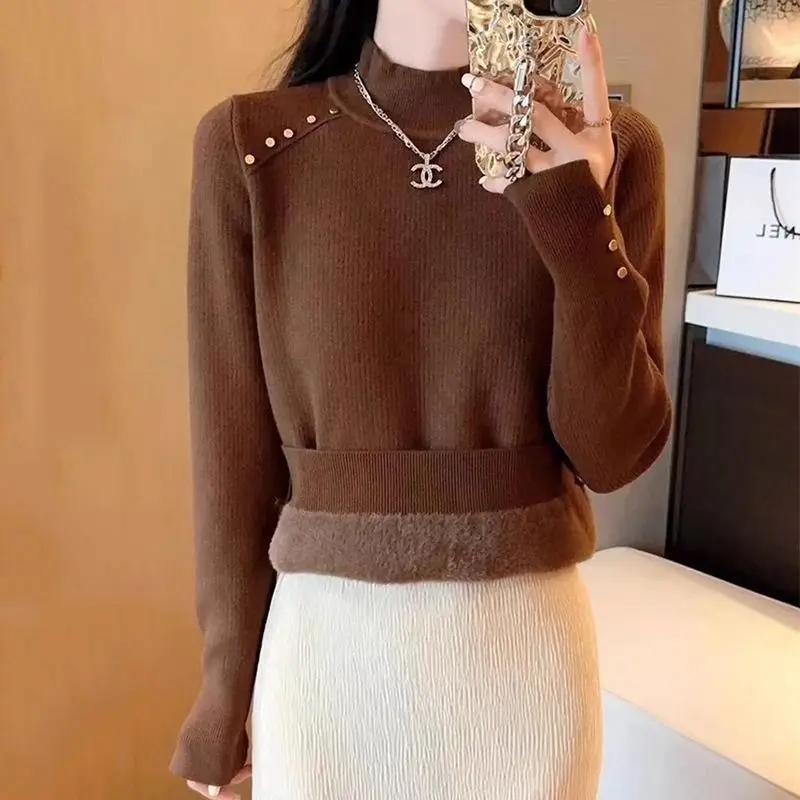 New Velvet Integrated Sweater for Autumn and Winter Paired with a Semi High Neck Knitted Sweater and a Thick Base Solid ColorTop
New Velvet Integrated Sweater for Autumn and Winter Paired with a Semi High Neck Knitted Sweater and a Thick Base Solid ColorTop