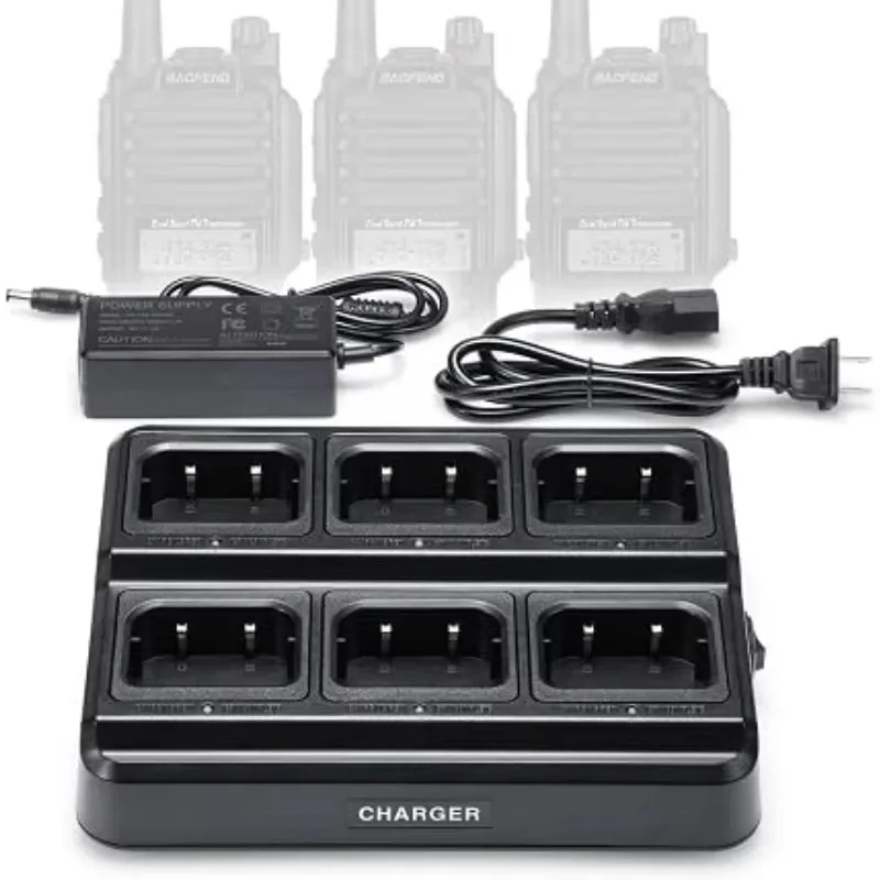 BAOFENG Six Way Charger Desktop Charger Base for UV-9G GT-3WP UV-9R Plus BF-A58 BF-9700 R760 UV-82WP Two Way Radio and Battery
BAOFENG Six Way Charger Desktop Charger Base for UV-9G GT-3WP UV-9R Plus BF-A58 BF-9700 R760 UV-82WP Two Way Radio and Battery
