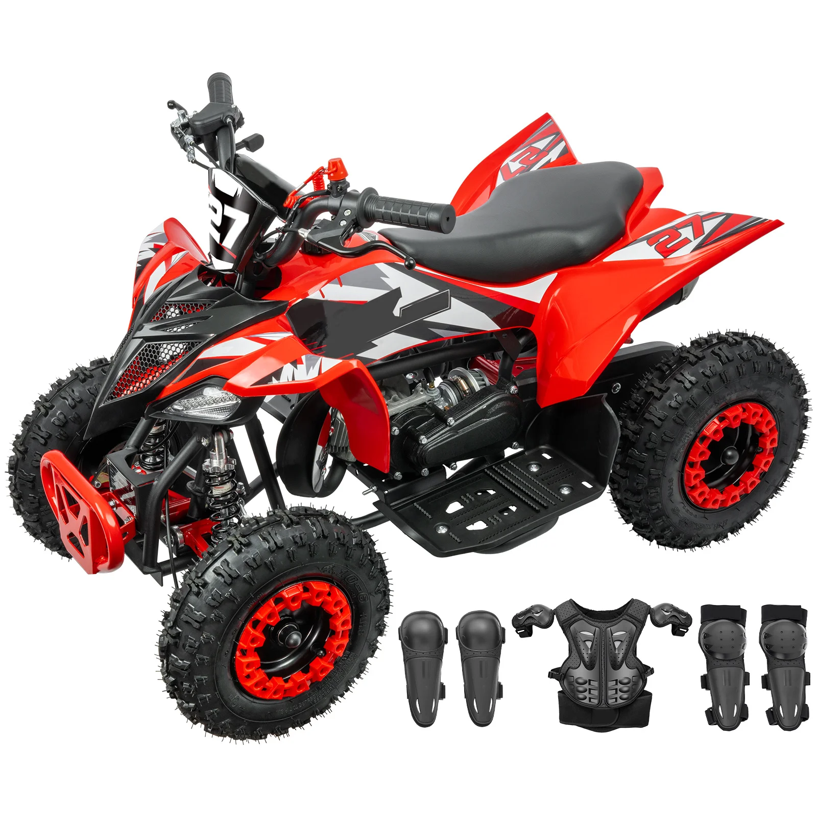 49cc 2-Stroke Gas Powered ATV Quad Bike, 6'' All-Terrain Tires, 4 Wheeler with Front/Rear Suspension, Disc Brakes, Kill Switch,
49cc 2-Stroke Gas Powered ATV Quad Bike, 6'' All-Terrain Tires, 4 Wheeler with Front/Rear Suspension, Disc Brakes, Kill Switch,