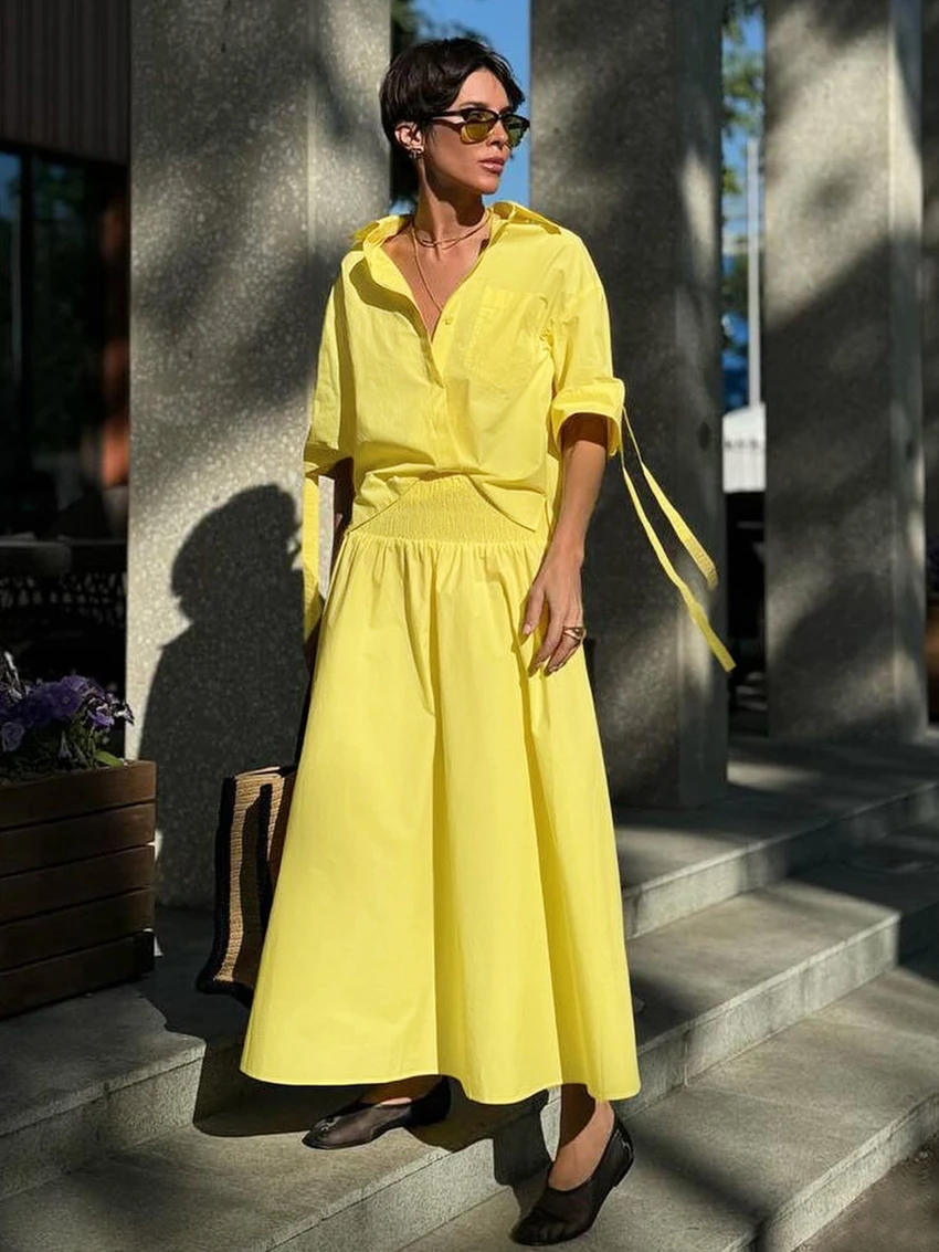 Marthaqiqi Casual Ladies Sleepwear Suit Turn-Down Collar Pajama Half Sleeve Nightgowns High Waist Long Skirt Female Nightie Sets
Marthaqiqi Casual Ladies Sleepwear Suit Turn-Down Collar Pajama Half Sleeve Nightgowns High Waist Long Skirt Female Nightie Sets