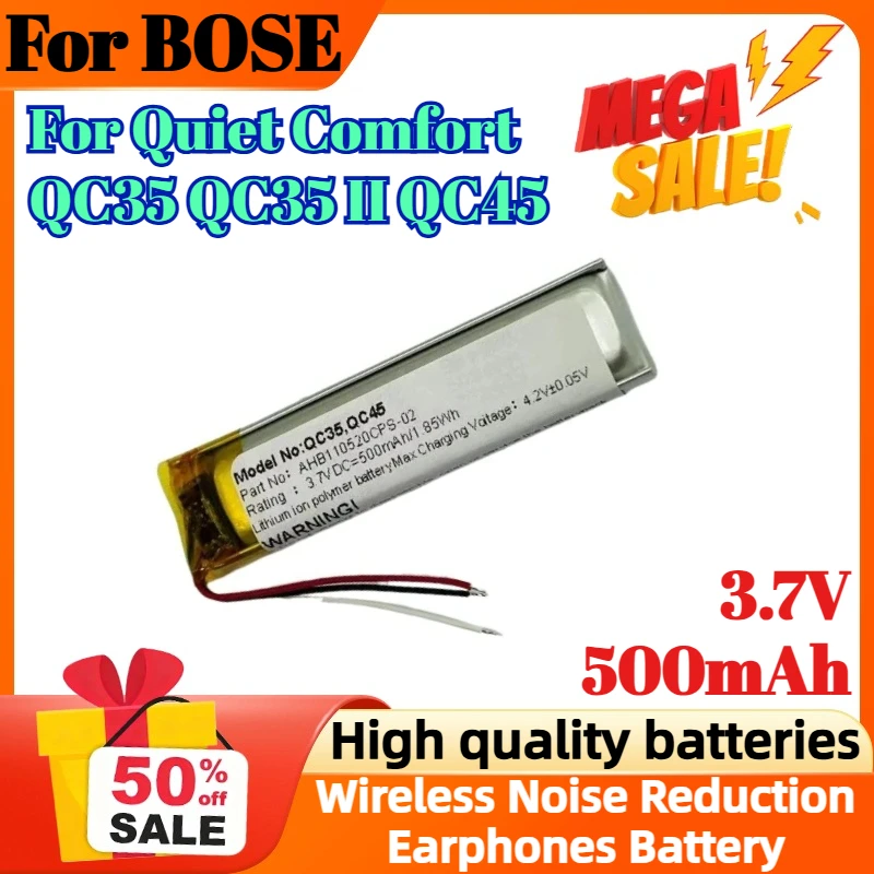 3.7V 500mAh Digital Battery for BOSE Quiet Comfort QC35 QC35 II QC45 Wireless Noise Reduction Earphones Battery
3.7V 500mAh Digital Battery for BOSE Quiet Comfort QC35 QC35 II QC45 Wireless Noise Reduction Earphones Battery