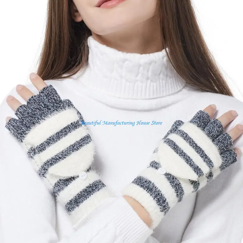 E56A Striped Pattern Glove Plush Fingerless Mittens with Top Knitted Gloves
E56A Striped Pattern Glove Plush Fingerless Mittens with Top Knitted Gloves
