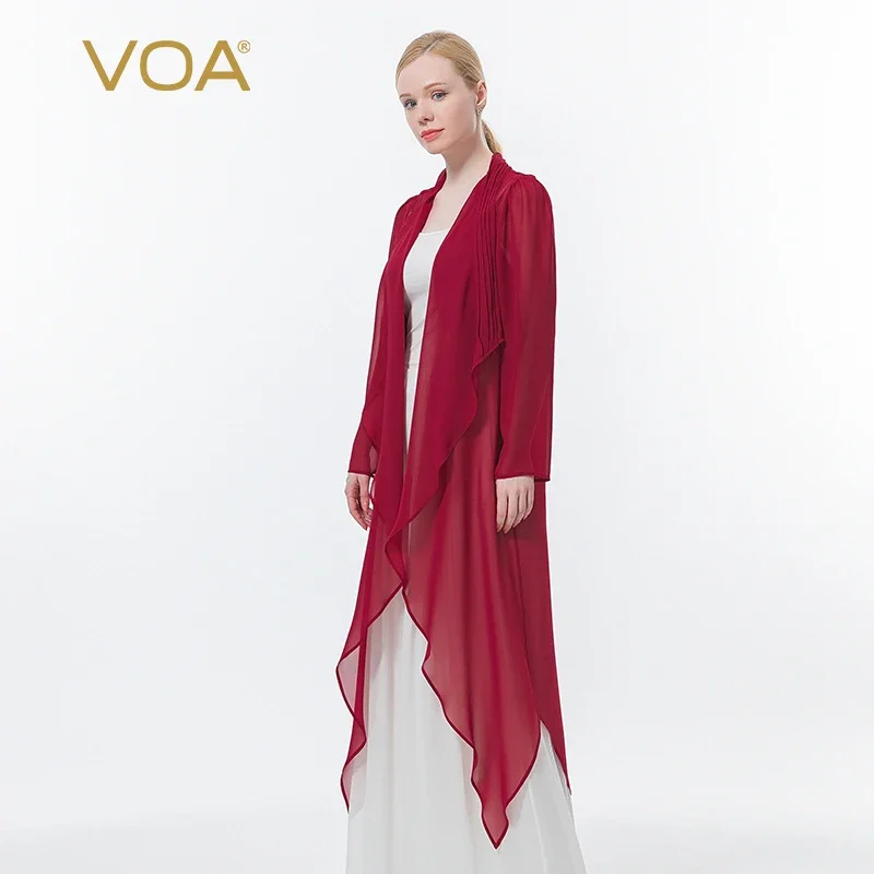 VOA Silk Georgette Wine Red Pleated Long-sleeved Cardigan Micro-transparent Sunscreen Holiday Simple and Long Trench Coat FE136
VOA Silk Georgette Wine Red Pleated Long-sleeved Cardigan Micro-transparent Sunscreen Holiday Simple and Long Trench Coat FE136