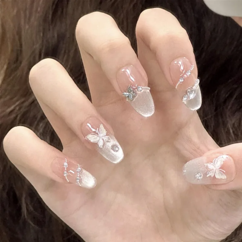 24pcs Simple Glitter Full Cover Nail Tips Almond with Flower Diamond Design Press on Fake Nails Oval Cat's Eye French False Nail
24pcs Simple Glitter Full Cover Nail Tips Almond with Flower Diamond Design Press on Fake Nails Oval Cat's Eye French False Nail