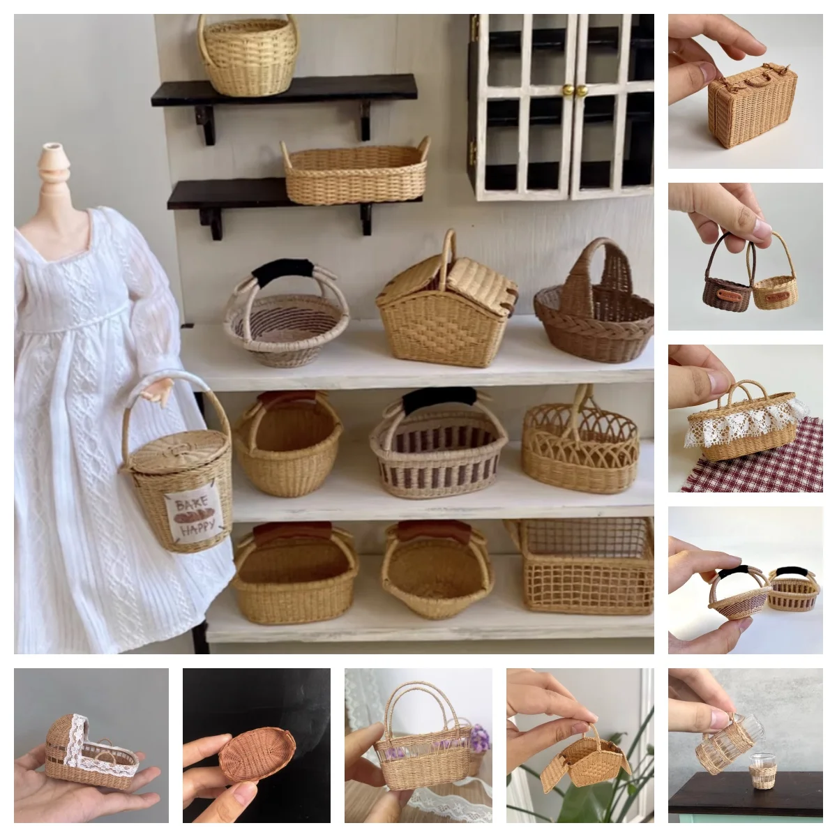 1/6 Dollhouse Miniature Wicker Crafts - Basket, Fruit/Bread/Flower Basket, Bag, Wall Hanging, Baby Basket | Tiny Dollhouse Props
1/6 Dollhouse Miniature Wicker Crafts - Basket, Fruit/Bread/Flower Basket, Bag, Wall Hanging, Baby Basket | Tiny Dollhouse Props