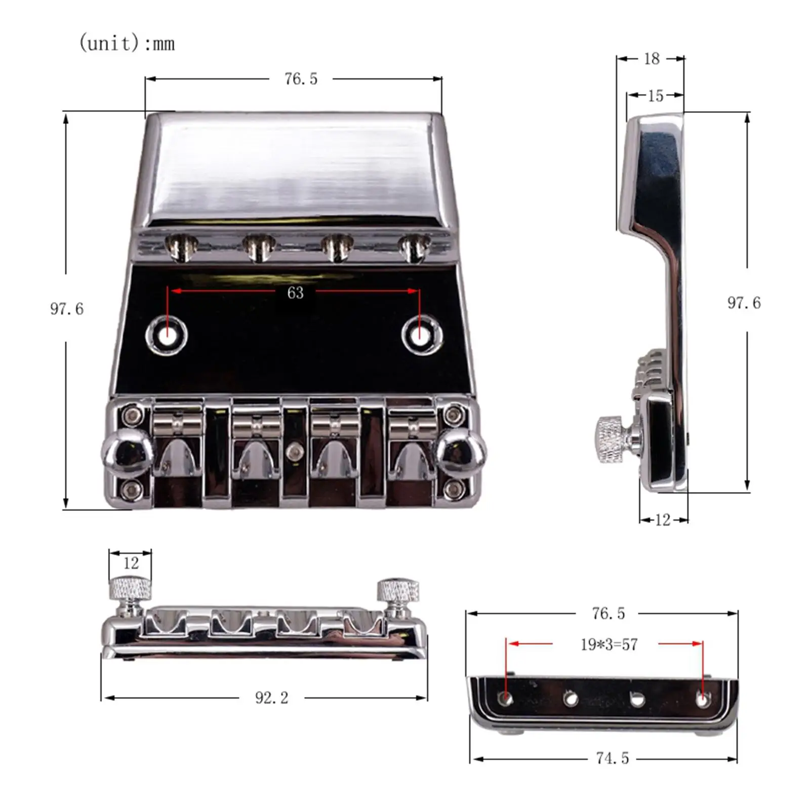 Electric Bass Guitar Bridge Heavy Chrome Hardtail Adjustable Saddle Parts for Bass Tuning Pegs and Repair
Electric Bass Guitar Bridge Heavy Chrome Hardtail Adjustable Saddle Parts for Bass Tuning Pegs and Repair