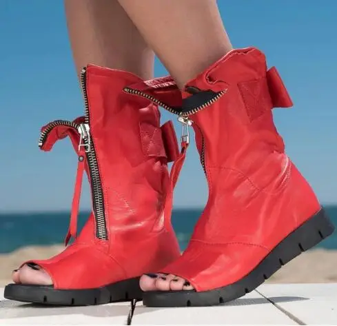 Hot Red White Black Solid Matte Leather Peep Toe Zipper Front Flat Mid-calf Boots Woman Leisure Short Booties Shoes Size 43
Hot Red White Black Solid Matte Leather Peep Toe Zipper Front Flat Mid-calf Boots Woman Leisure Short Booties Shoes Size 43