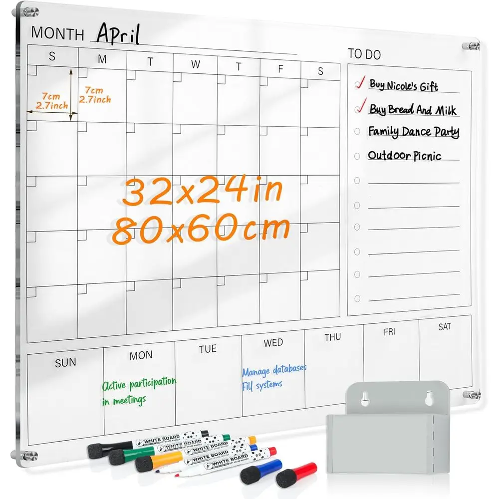 32 x 24 Clear Acrylic Wall-Mounted Whiteboard for Office and Home, Monthly Planner with Weekly Sections
32 x 24 Clear Acrylic Wall-Mounted Whiteboard for Office and Home, Monthly Planner with Weekly Sections