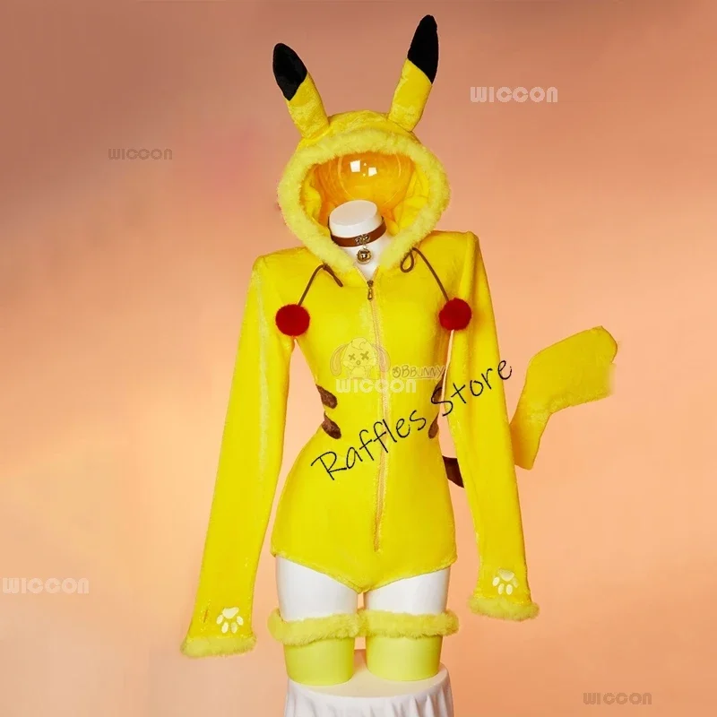 Women Pikkachu Electric Yellow Mouse Cosplay Costume Cute Halloween Sexy Romper Bodysuit Hooded Belt Tail Anime Doujin Suit
Women Pikkachu Electric Yellow Mouse Cosplay Costume Cute Halloween Sexy Romper Bodysuit Hooded Belt Tail Anime Doujin Suit