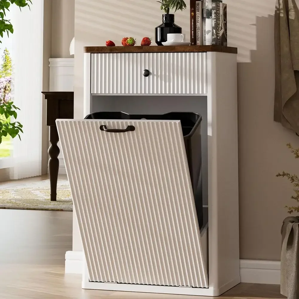 13 Gallon Kitchen Trash Can with Hidden Recycling Cabinet and Pet Proof Lid, White
13 Gallon Kitchen Trash Can with Hidden Recycling Cabinet and Pet Proof Lid, White