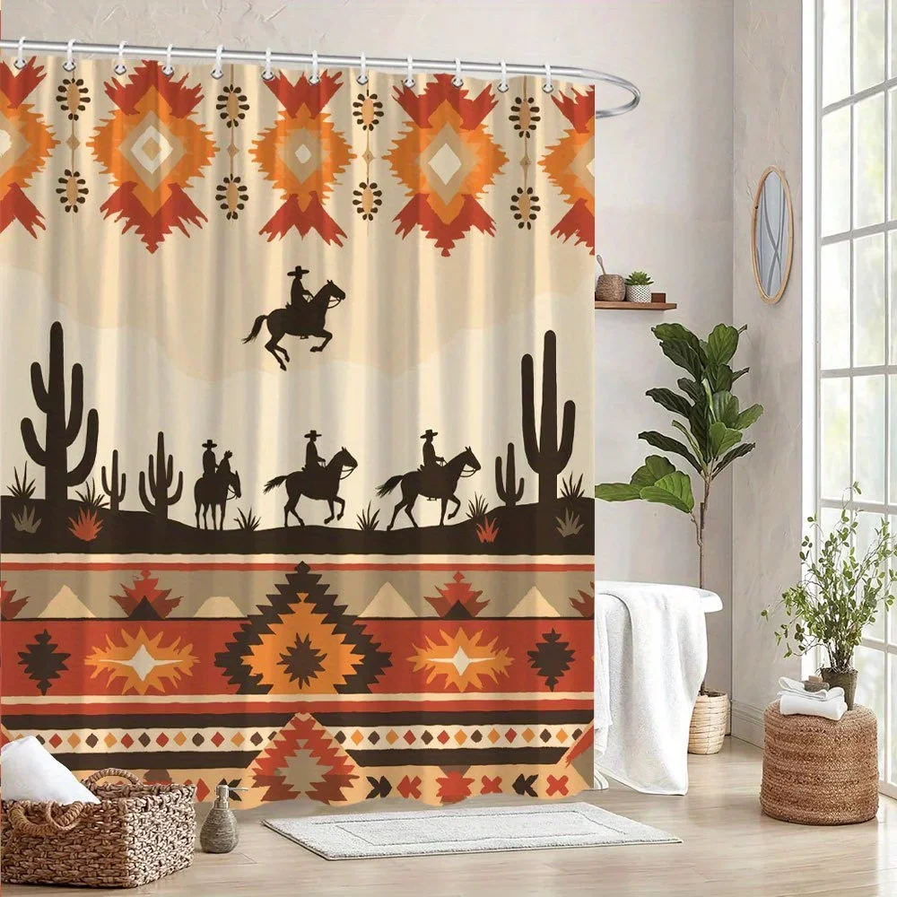 Western Cowboy Silhouette Shower Curtain - Desert Sky & Cacti, Polyester Bath Decor, Machine Washable, Includes 12 Hooks
Western Cowboy Silhouette Shower Curtain - Desert Sky & Cacti, Polyester Bath Decor, Machine Washable, Includes 12 Hooks