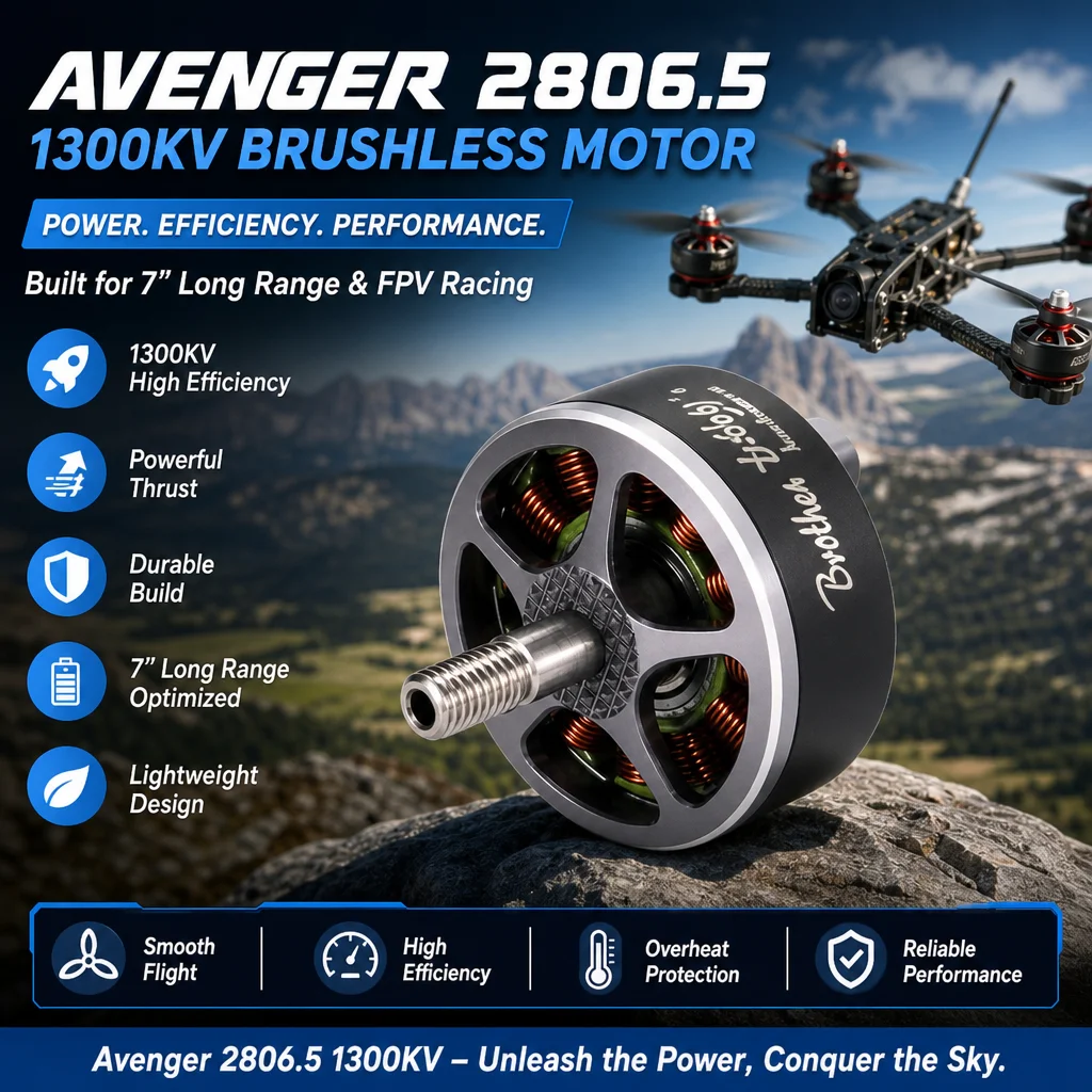 BrotherHobby Avenger 2806.5 1300KV Motor for 7 Inch FPV Drone Long Range Racing
BrotherHobby Avenger 2806.5 1300KV Motor for 7 Inch FPV Drone Long Range Racing