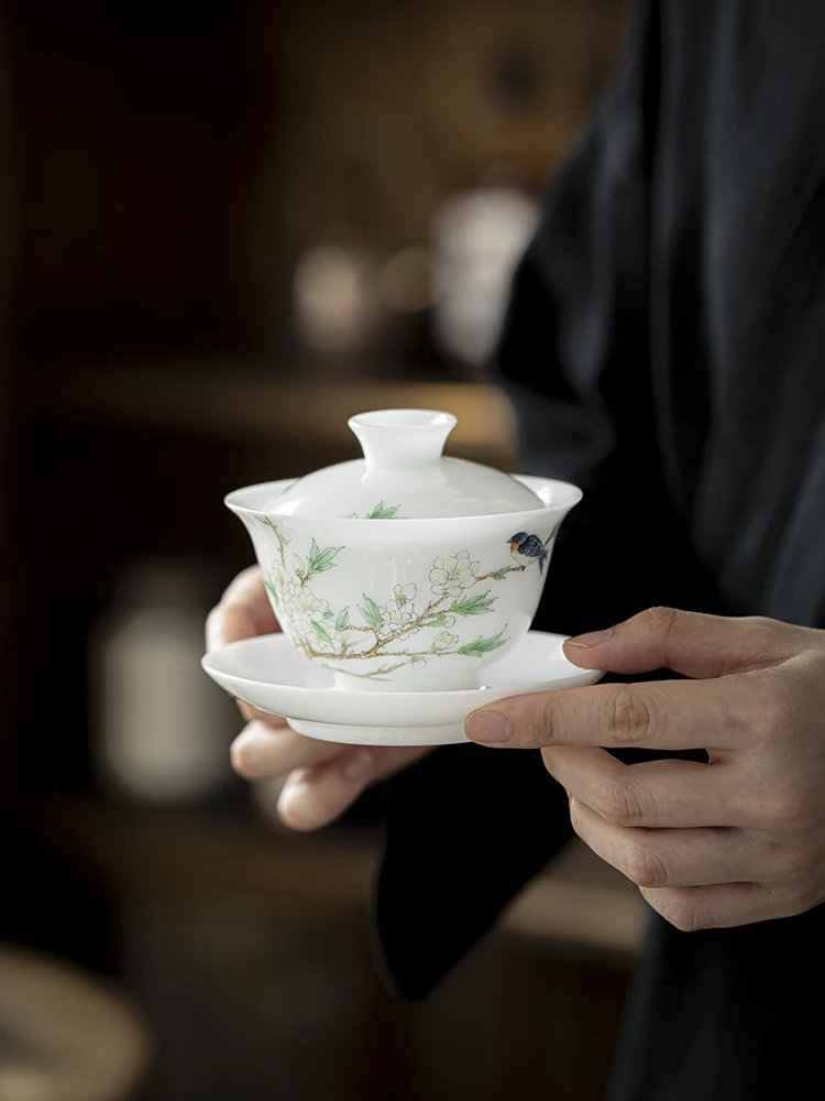 Hand-Painted Ice Jade Porcelain Sancai Bowl High-End Tea Cup Home Use Tea Brewing Bowl Cercs White Porcelain Gongfu Tea Set
Hand-Painted Ice Jade Porcelain Sancai Bowl High-End Tea Cup Home Use Tea Brewing Bowl Cercs White Porcelain Gongfu Tea Set