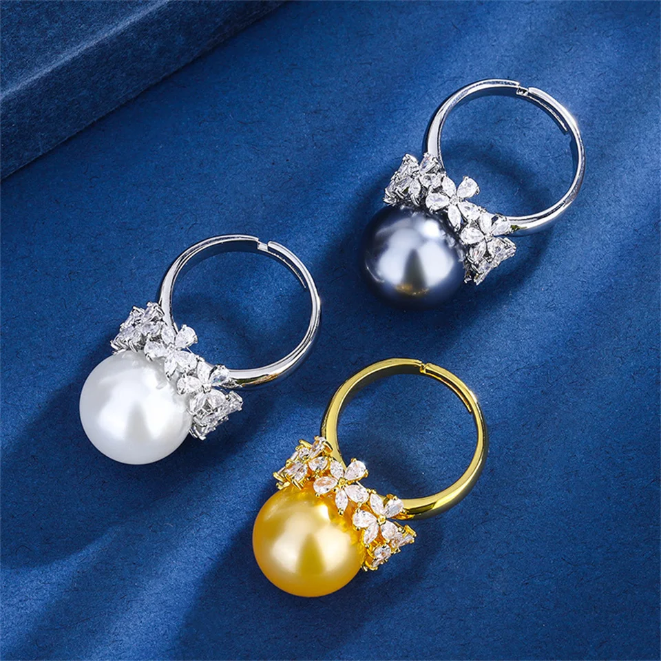 Platinum Mother-of-Pearl Ring With Diamonds Floral Accessories Elegant Women's Ring 14mm Adjustable Pearl Stainless Steel Rings
Platinum Mother-of-Pearl Ring With Diamonds Floral Accessories Elegant Women's Ring 14mm Adjustable Pearl Stainless Steel Rings