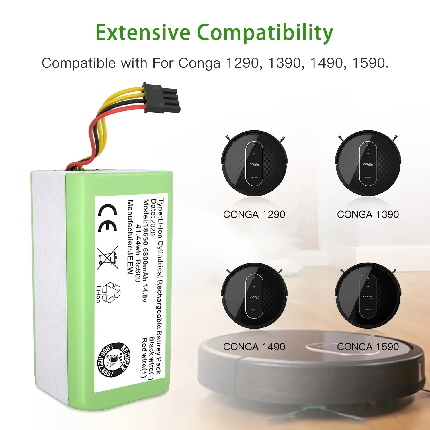 Cecotec Conga Series Vacuum Cleaner Replacement Battery 14.4V 6800mAh High Capacity Lithium-Ion for Extended Cleaning Time
Cecotec Conga Series Vacuum Cleaner Replacement Battery 14.4V 6800mAh High Capacity Lithium-Ion for Extended Cleaning Time
